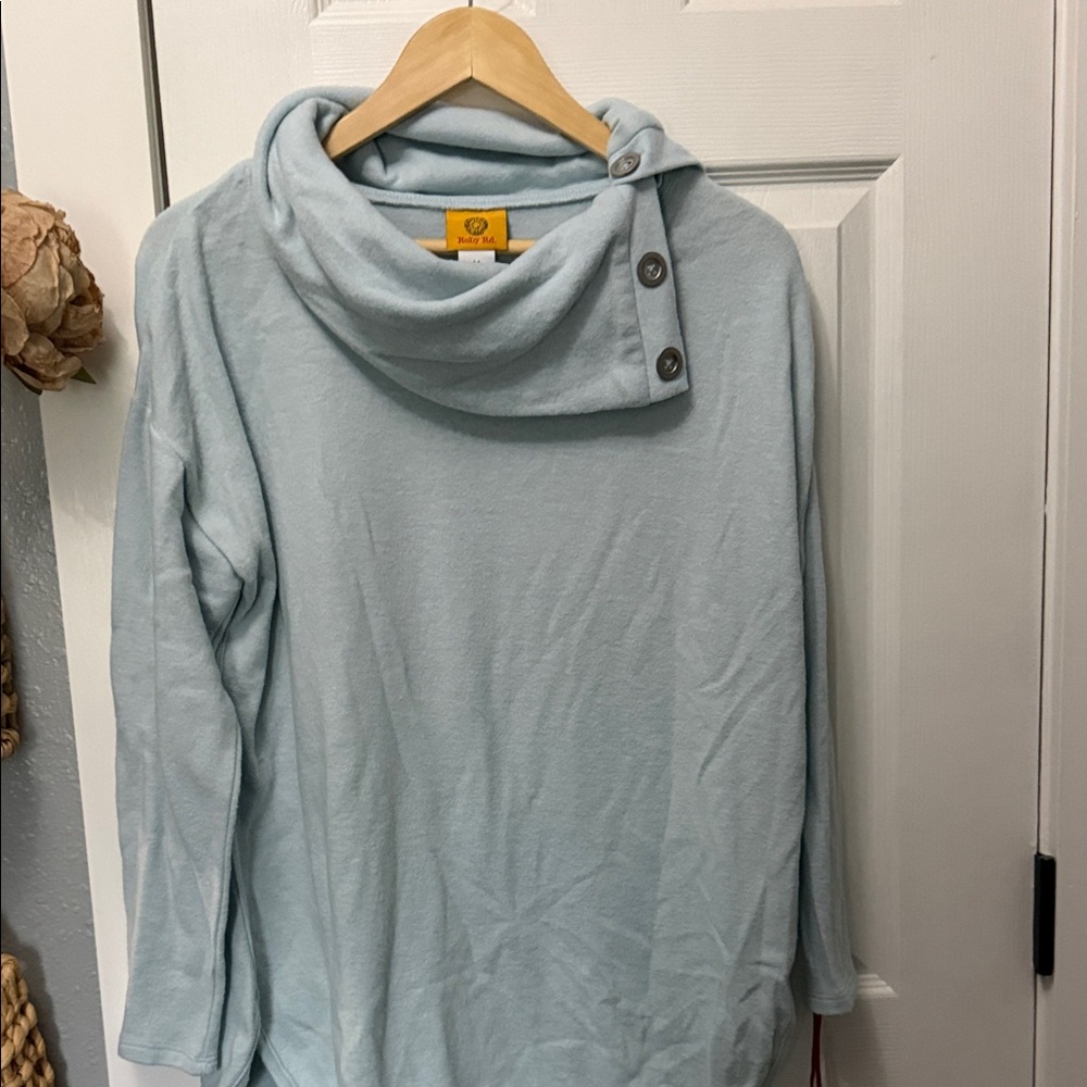Ruby Rd. Light Blue Button Cowl Neck Sweater NWT - image 1